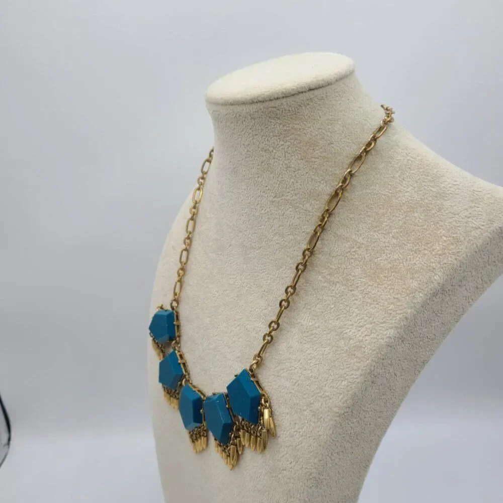 J Crew Emerald Green Resin Necklace with Fringe
